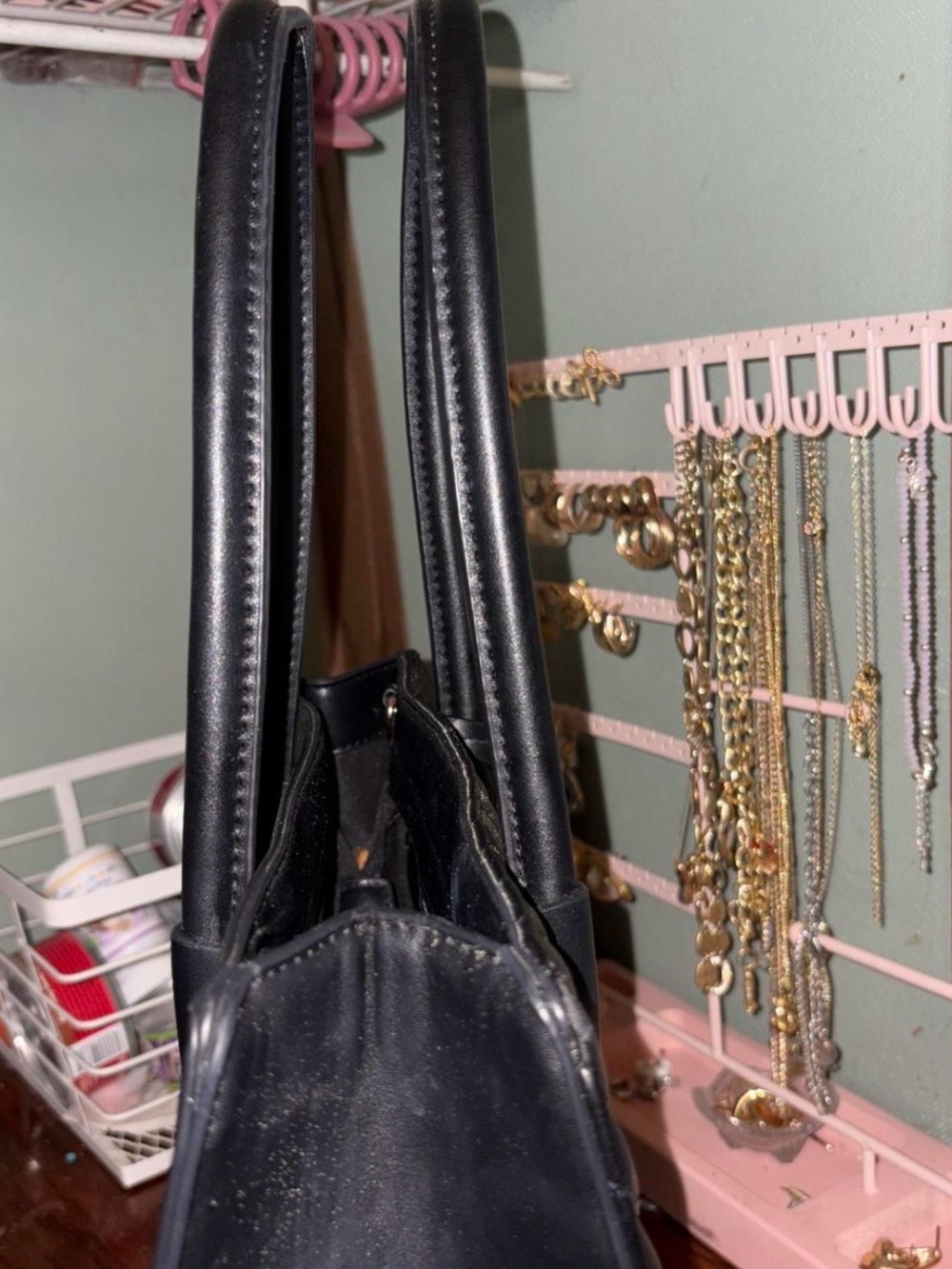 Black Faux Quilted Tote Bag with Gold Accent - Women's Handbag - Picture 3 of 5